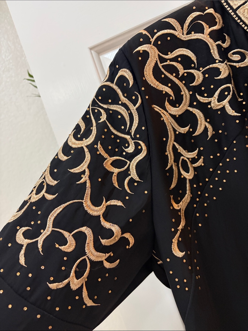 Formal Black and Gold Embroidered Long Dress / Abaya - Picture 5 of 8